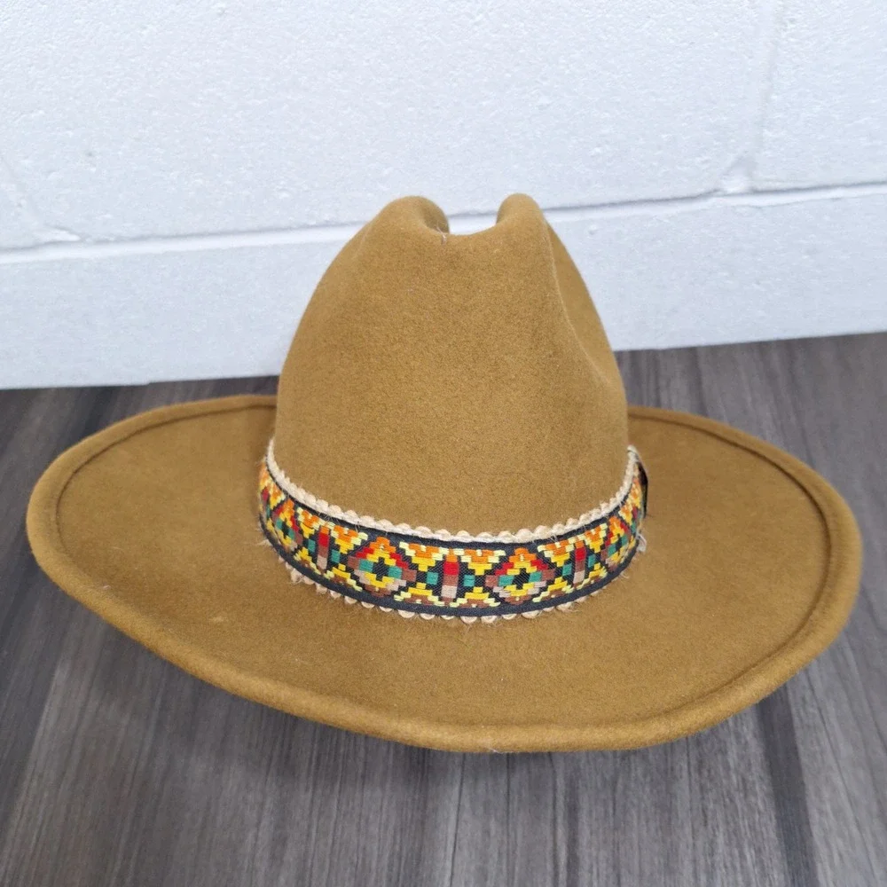 Imperial Merino Cowboy Hat Mens Tan Wool Felt Western Band Feather Vintage